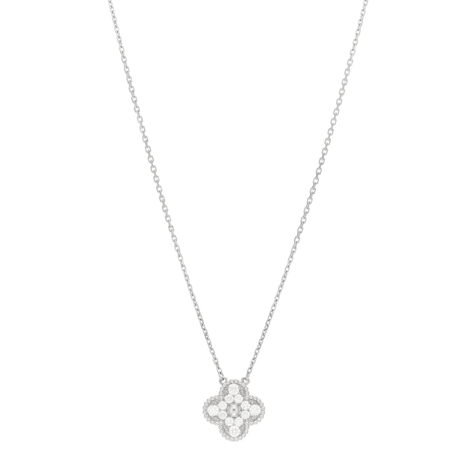 Van Cleef & Arpels 18K White Gold Diamond Vintage Alhambra Pendant Necklace 1 of 5