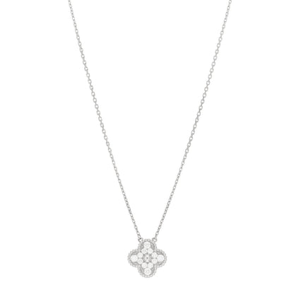 Van Cleef & Arpels 18K White Gold Diamond Vintage Alhambra Pendant Necklace 1 of 5