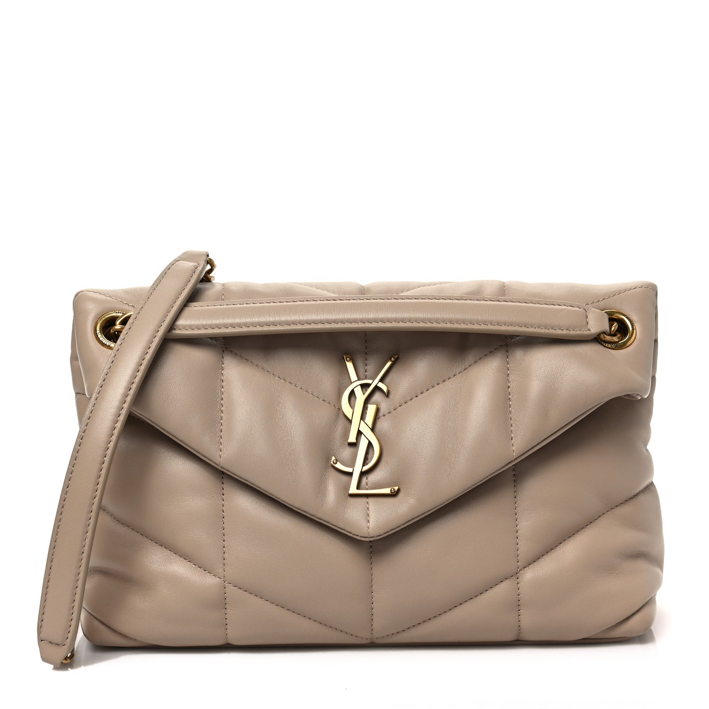 Lambskin Quilted Small Loulou Puffer Monogram Chain Satchel Dark Beige