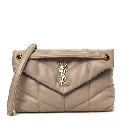 Saint Laurent Lambskin Quilted Small Loulou Puffer Monogram Chain Satchel Dark Beige 1 of 7