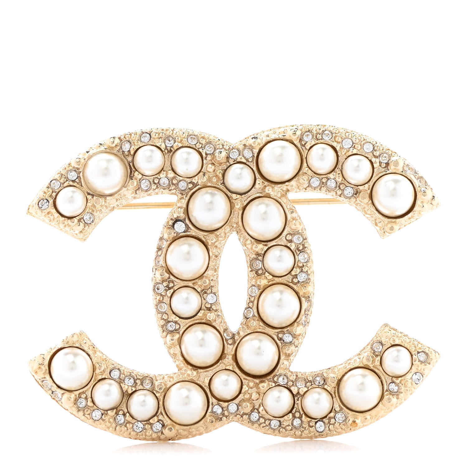 Chanel Metal Crystal Graduated Pearl CC Brooch Gold 1 of 5