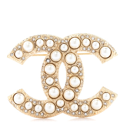 Chanel Metal Crystal Graduated Pearl CC Brooch Gold 1 of 5