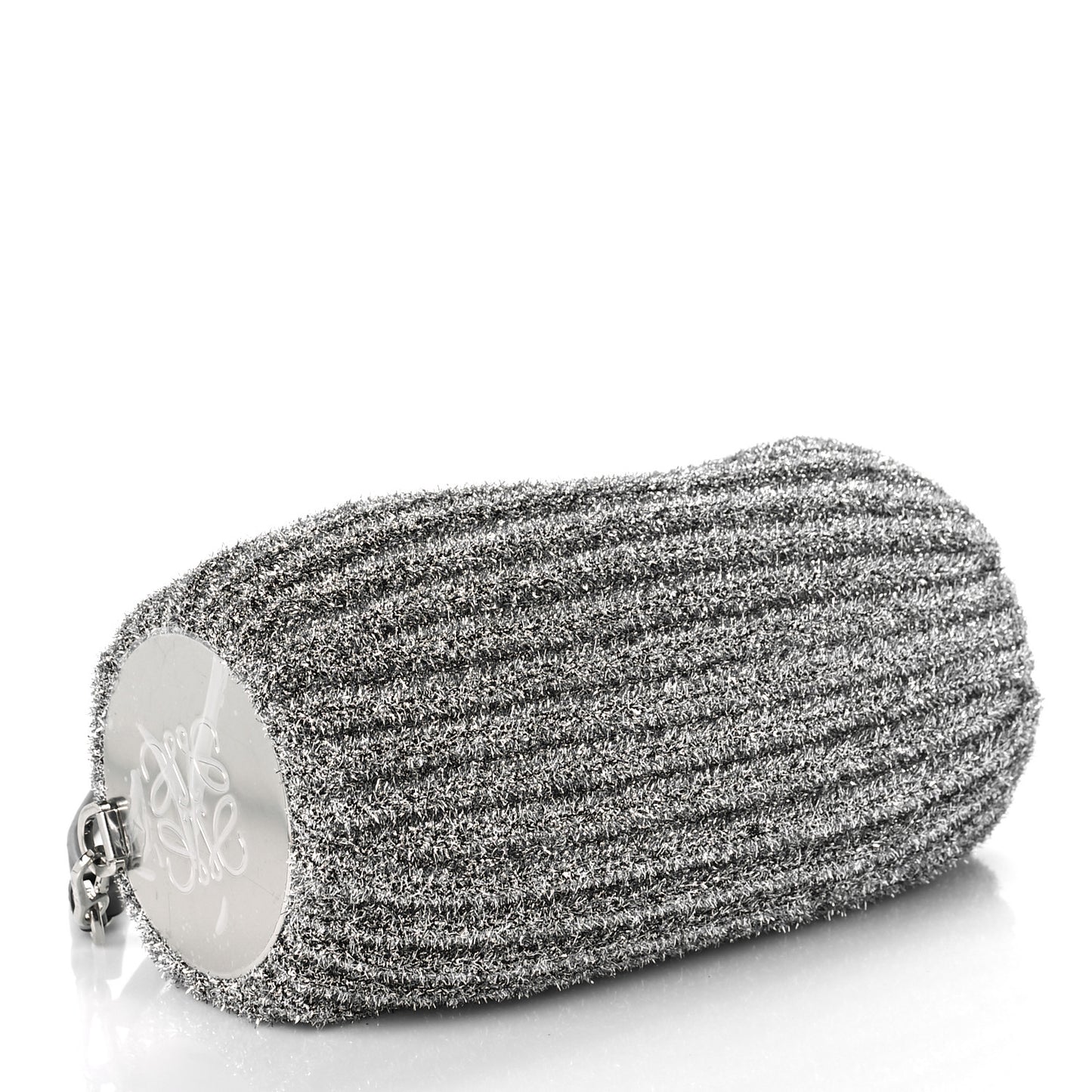 Metallic Lurex Pleated Bracelet Pouch Shoulder Bag Silver