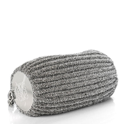 Loewe Metallic Lurex Pleated Bracelet Pouch Shoulder Bag Silver 4 of 9