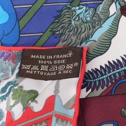 Hermes Silk Animapolis Scarf 90 Bordeaux Bleu Rouge 5 of 5