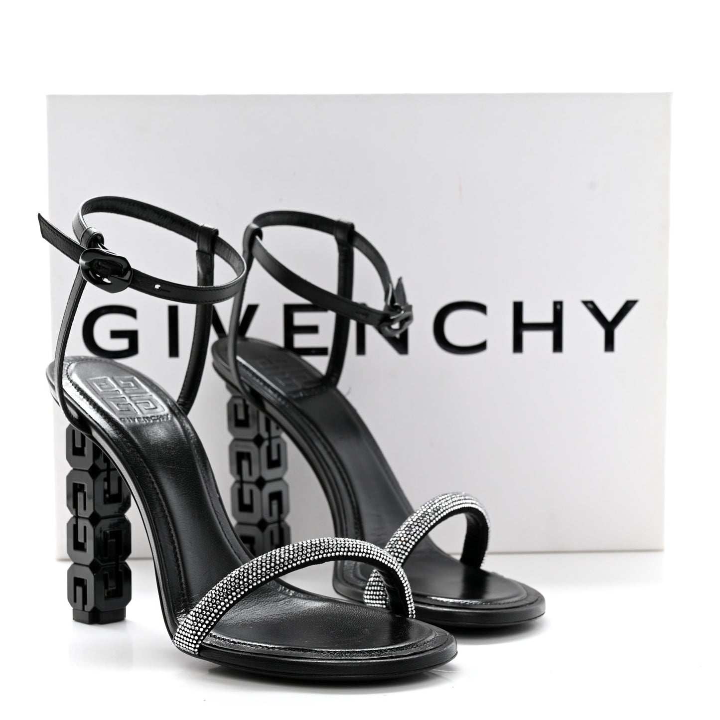 Smooth Nappa Crystal G Cube 105mm Sandals 38.5 Black Silvery