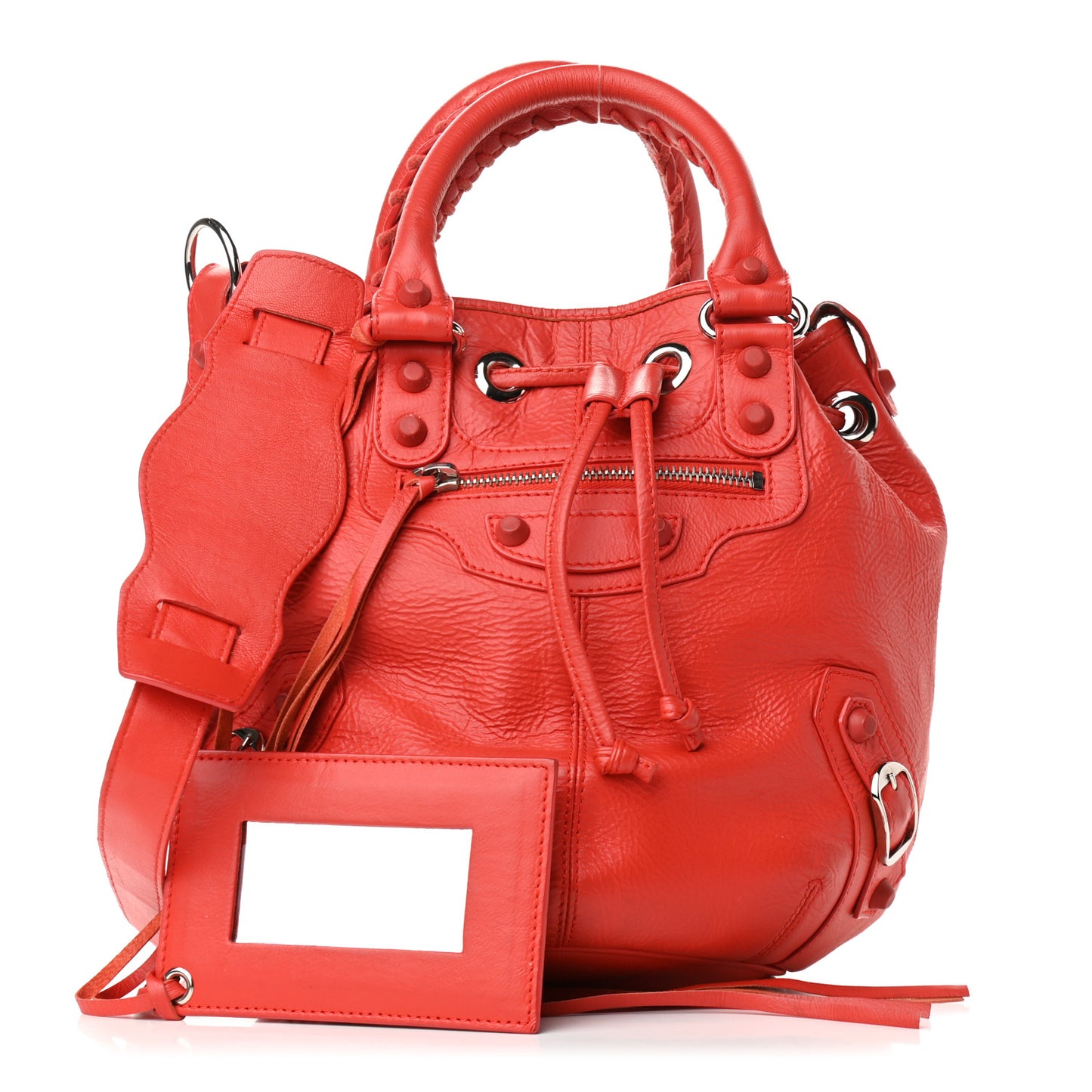 Matte Goatskin Rubber Covered Classic Hardware Mini Pompon Rouge Coquelicot Rouge Braise