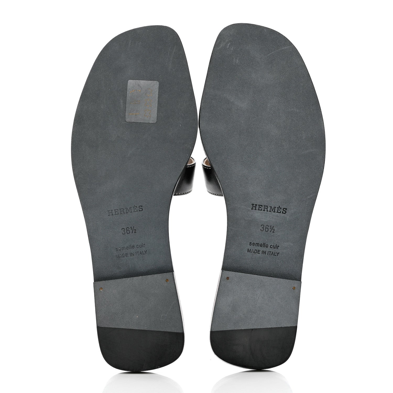 Hermes Box Calfskin Oran Sandals 36.5 Black 5 of 10