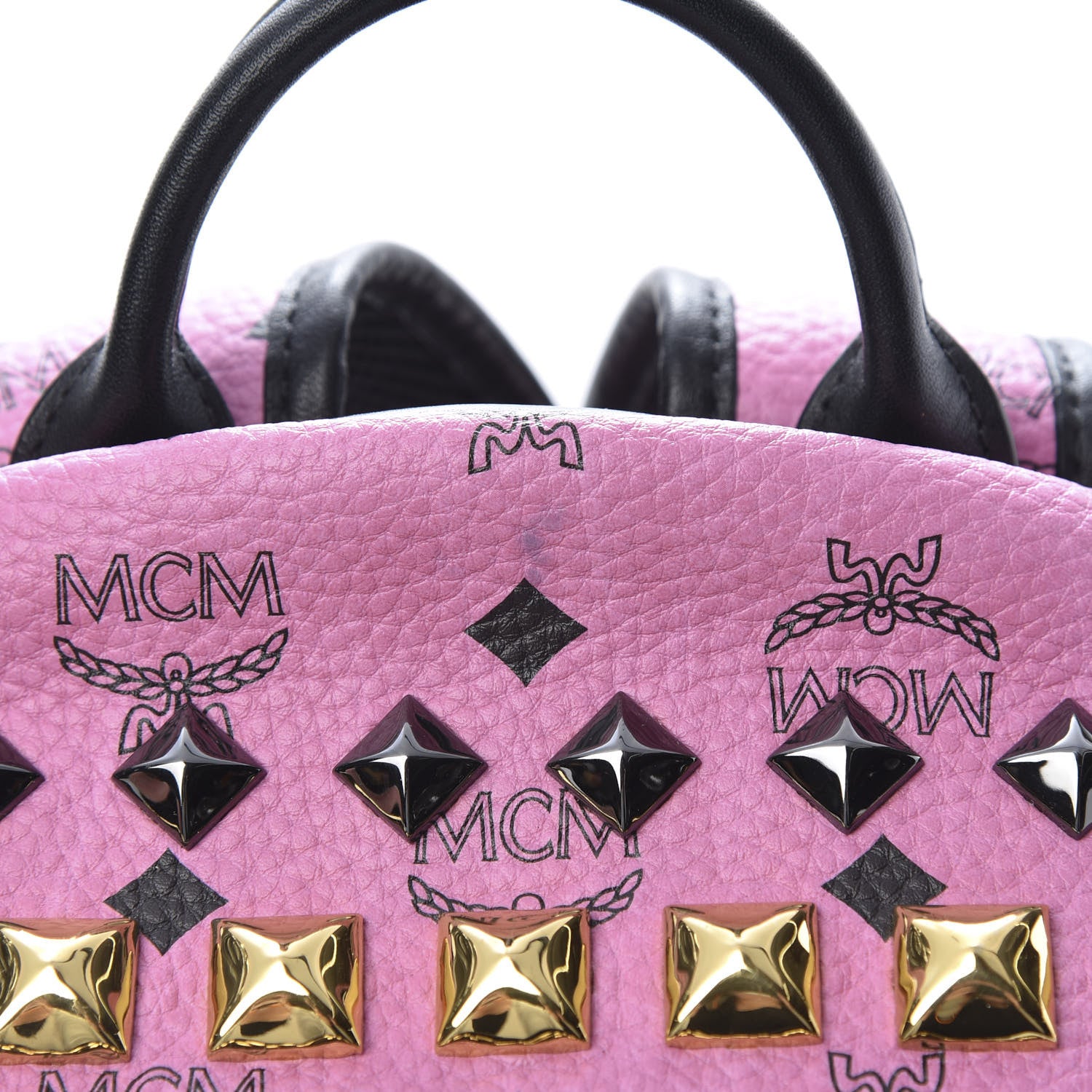 MCM Visetos Studded Colorblock Small Stark Brock Backpack Pink Black 10 of 11