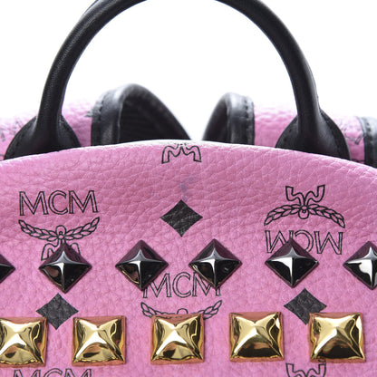 MCM Visetos Studded Colorblock Small Stark Brock Backpack Pink Black 10 of 11