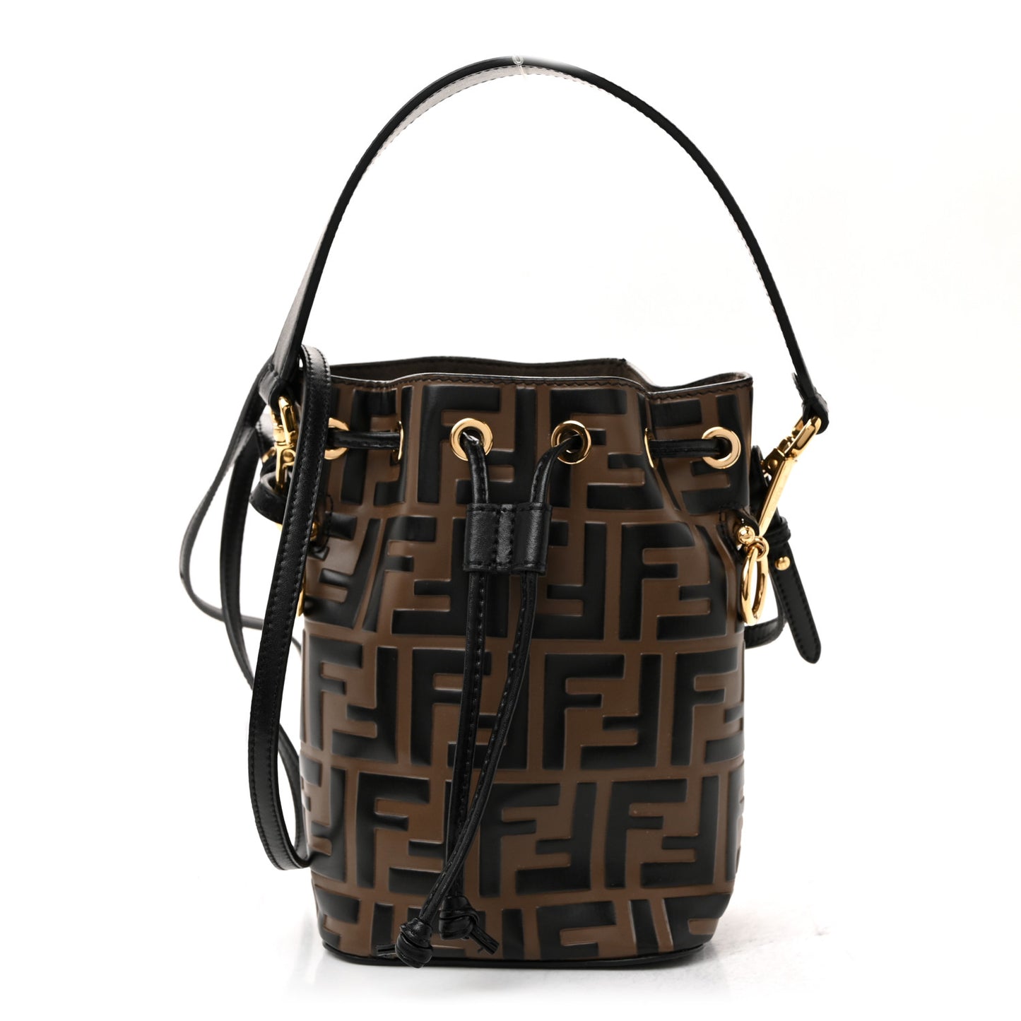 Vitello Liberty F is Fendi Bi-Color FF 1974 Embossed Mini Mon Tresor Bucket Bag Maya Black