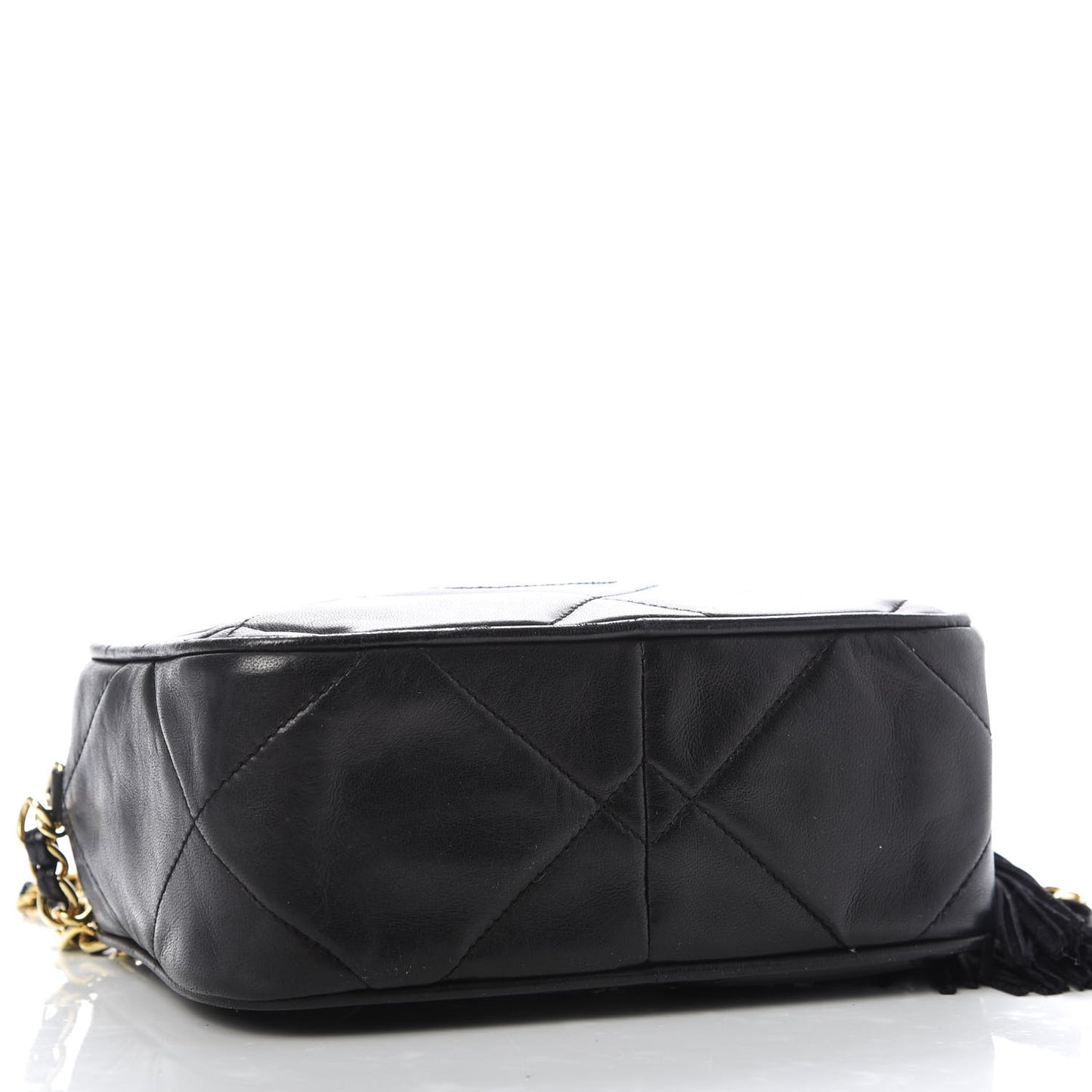 Lambskin Quilted Tassel Camera Case Black