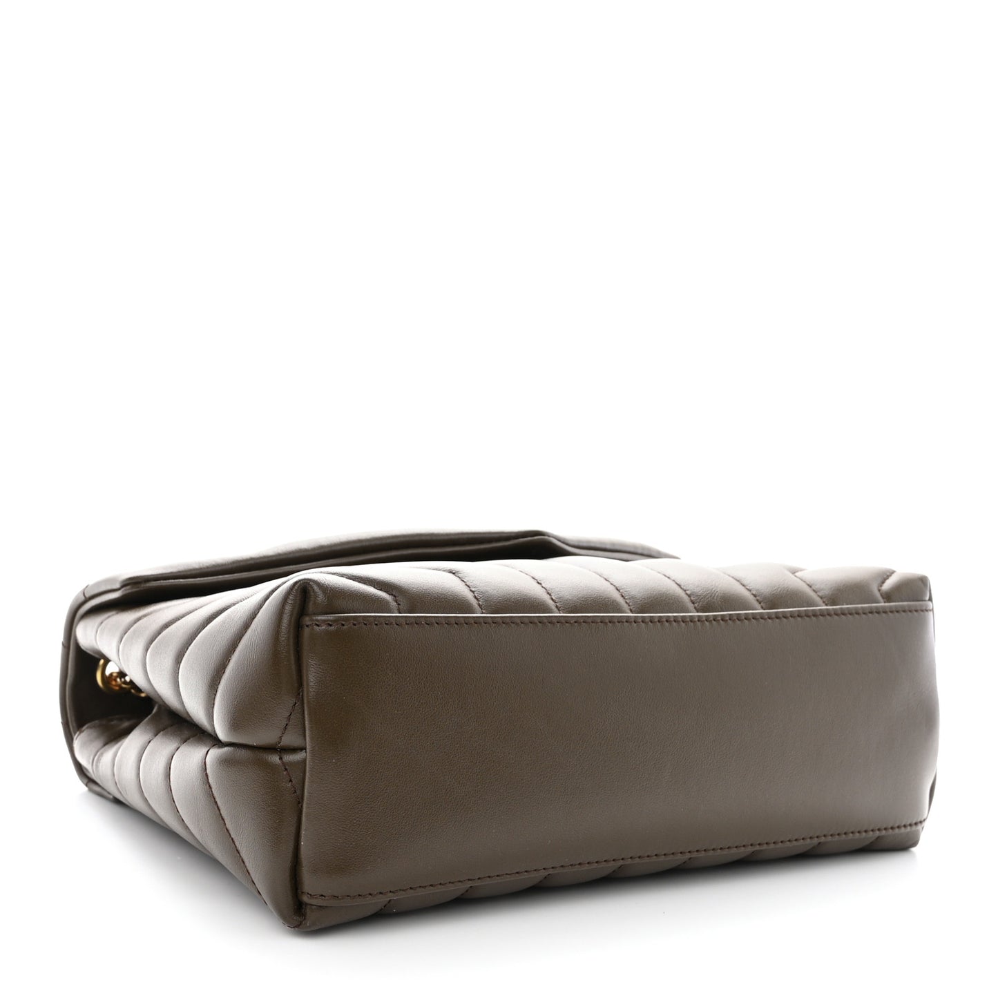 SAINT LAURENT Calfskin Y Quilted Monogram Small Loulou Chain Satchel Soil Brown