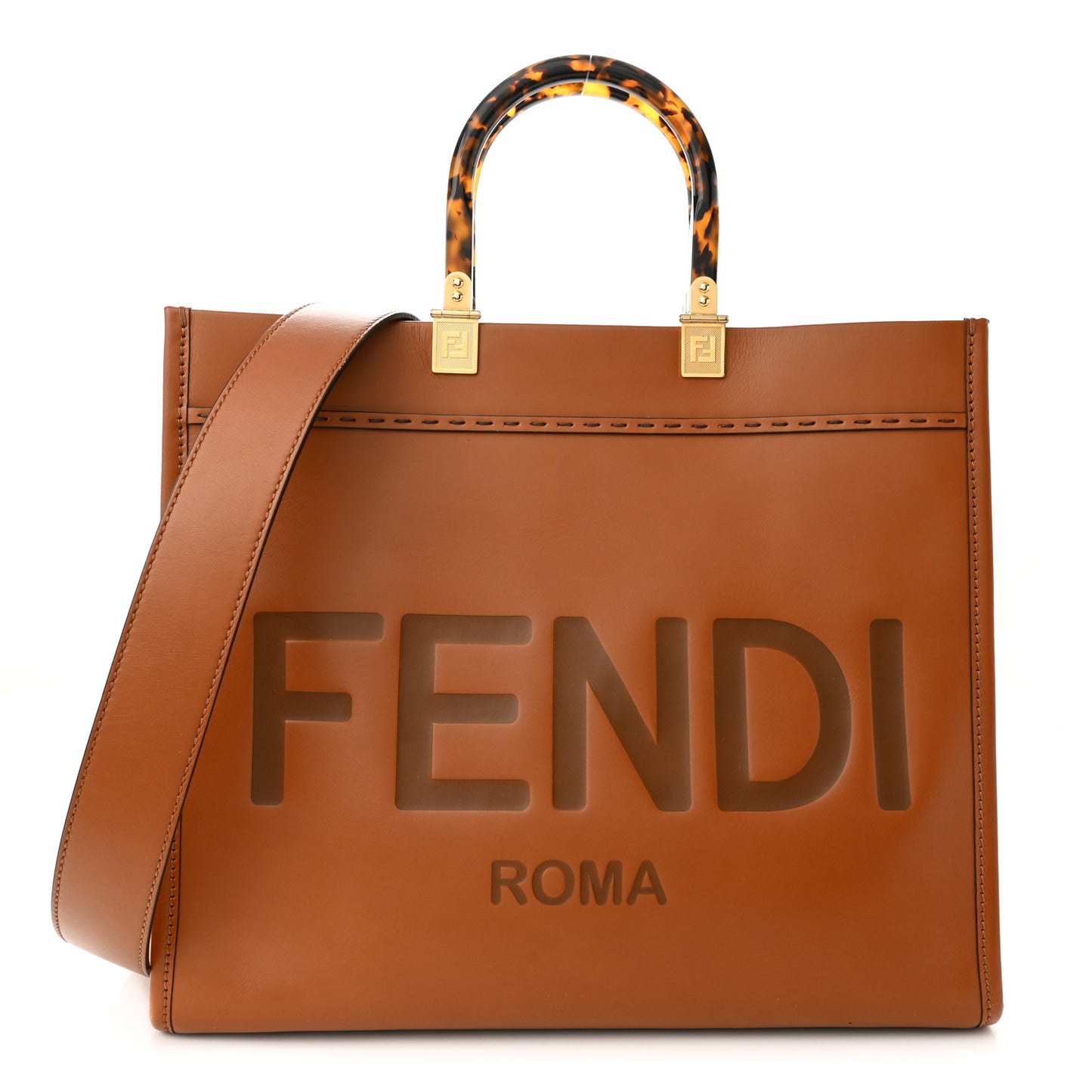 Vitello King Plexiglass Medium Fendi Sunshine Shopper Tote Cuoio