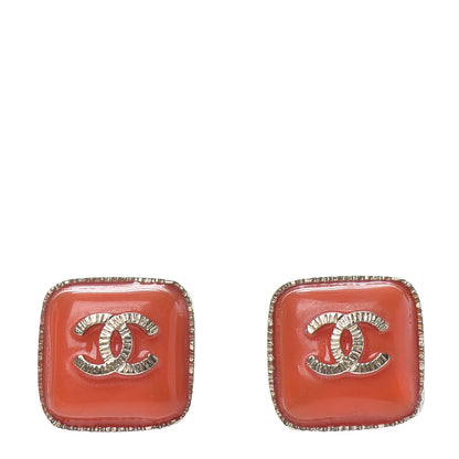 Chanel Enamel CC Square Earrings Coral Gold 1 of 5