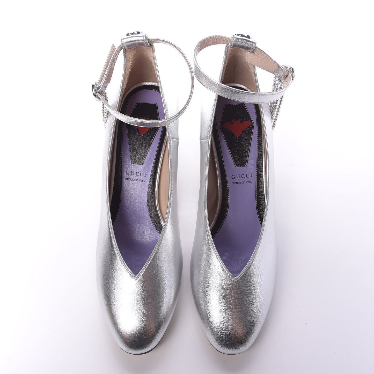 Metallic Nappa Crystal Square G Mid Heel Pumps 38.5 Silver