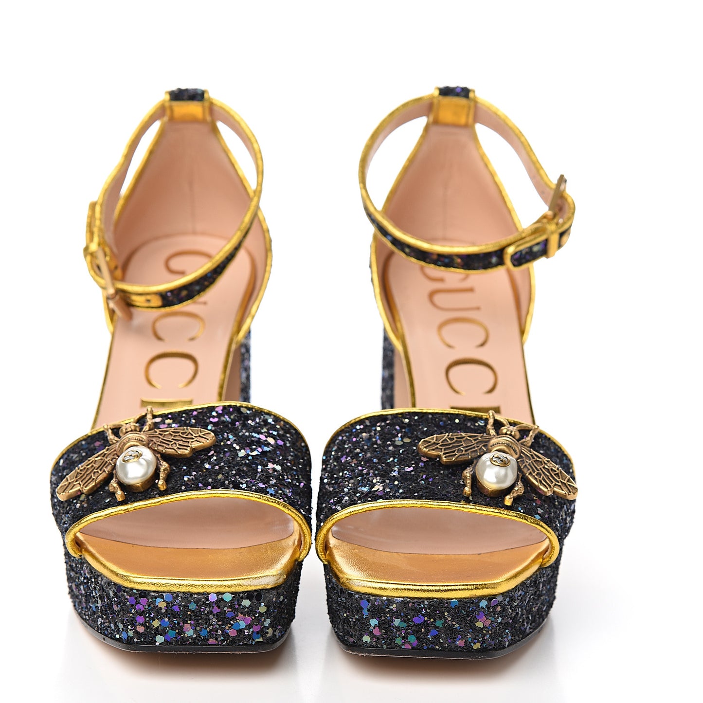 Glitter Soko Bee Platform Mid Heel Sandals 38 Notte Oro Multicolor