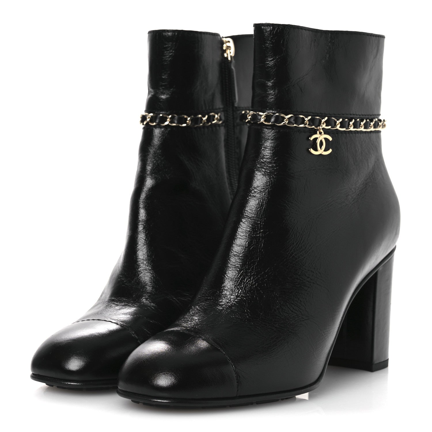 Chanel Crumpled Calfskin Cap Toe Chain Short Boots 35 Black 39.5 Black 4 of 11