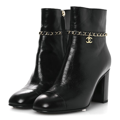 Chanel Crumpled Calfskin Cap Toe Chain Short Boots 35 Black 39.5 Black 4 of 11
