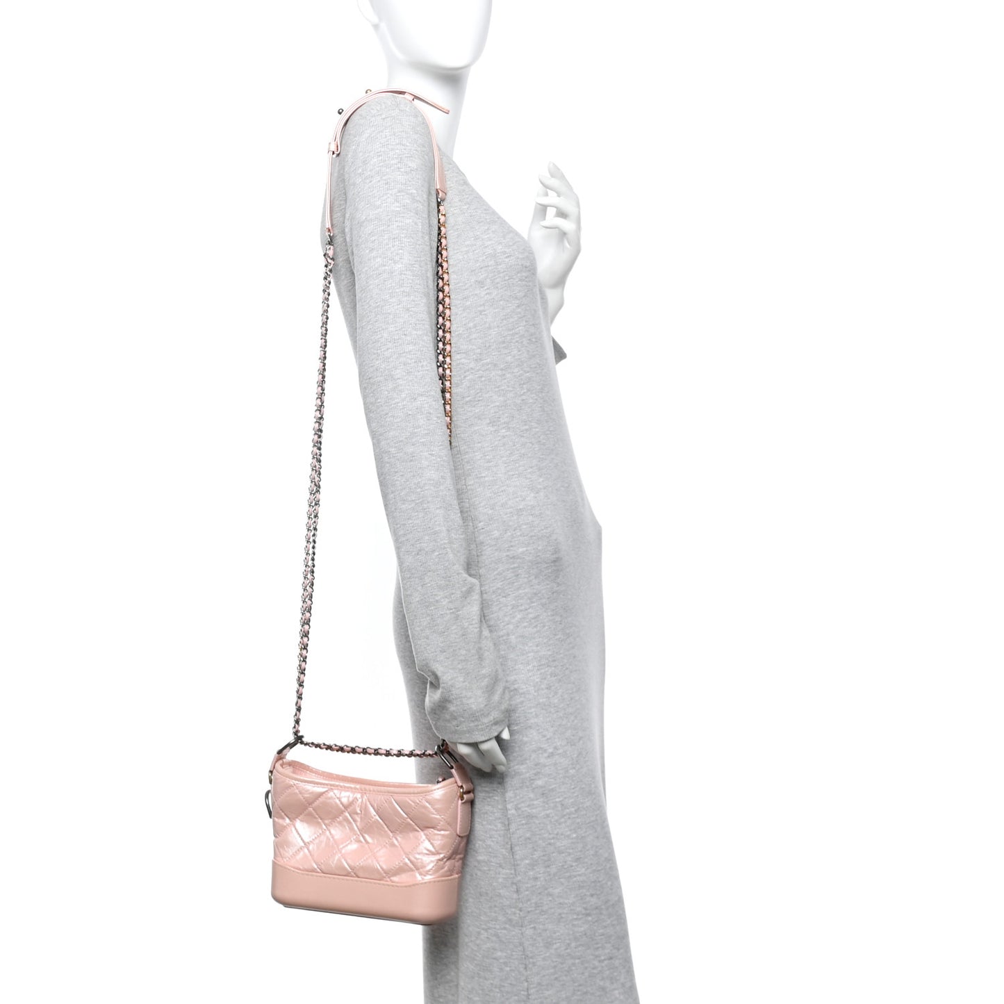 Iridescent Aged Calfskin Quilted Small Gabrielle Hobo Rose Rose