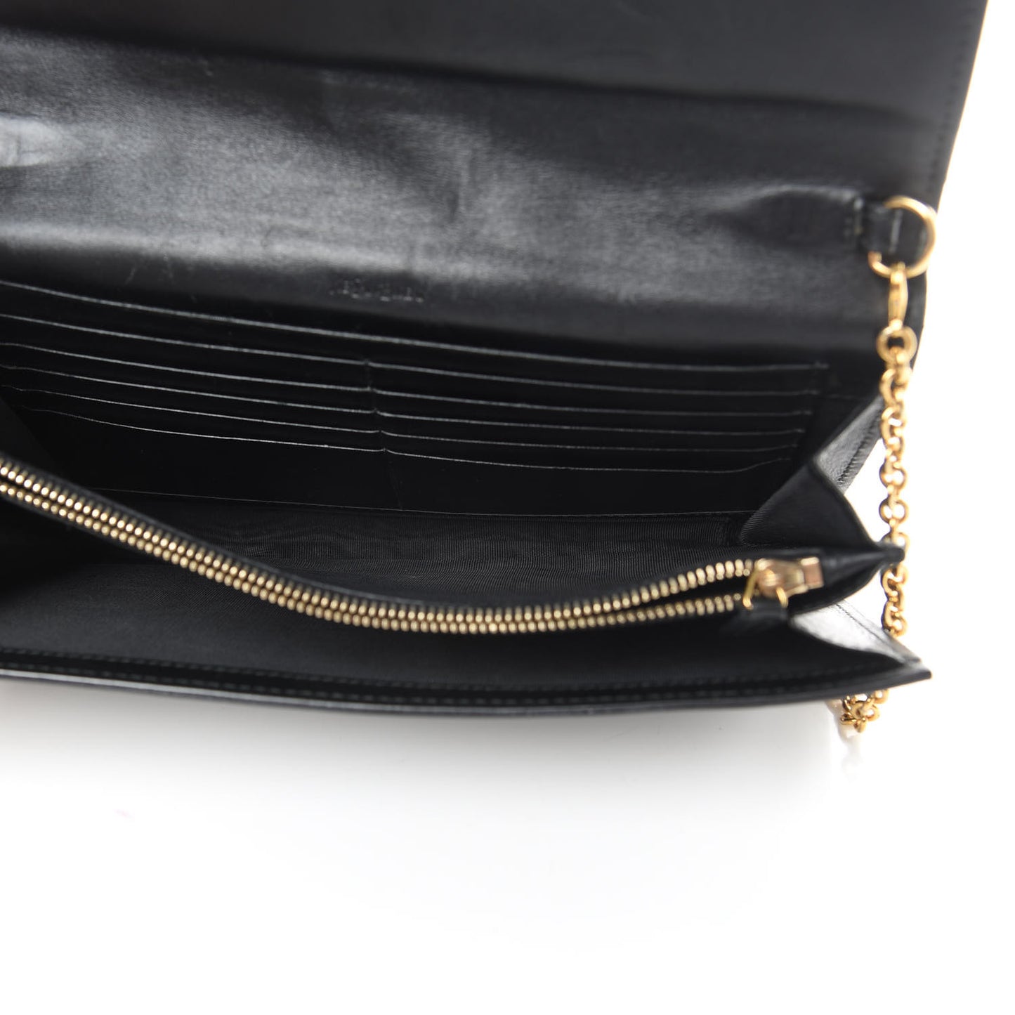 Textured Patent Belle de Jour Chain Clutch Black