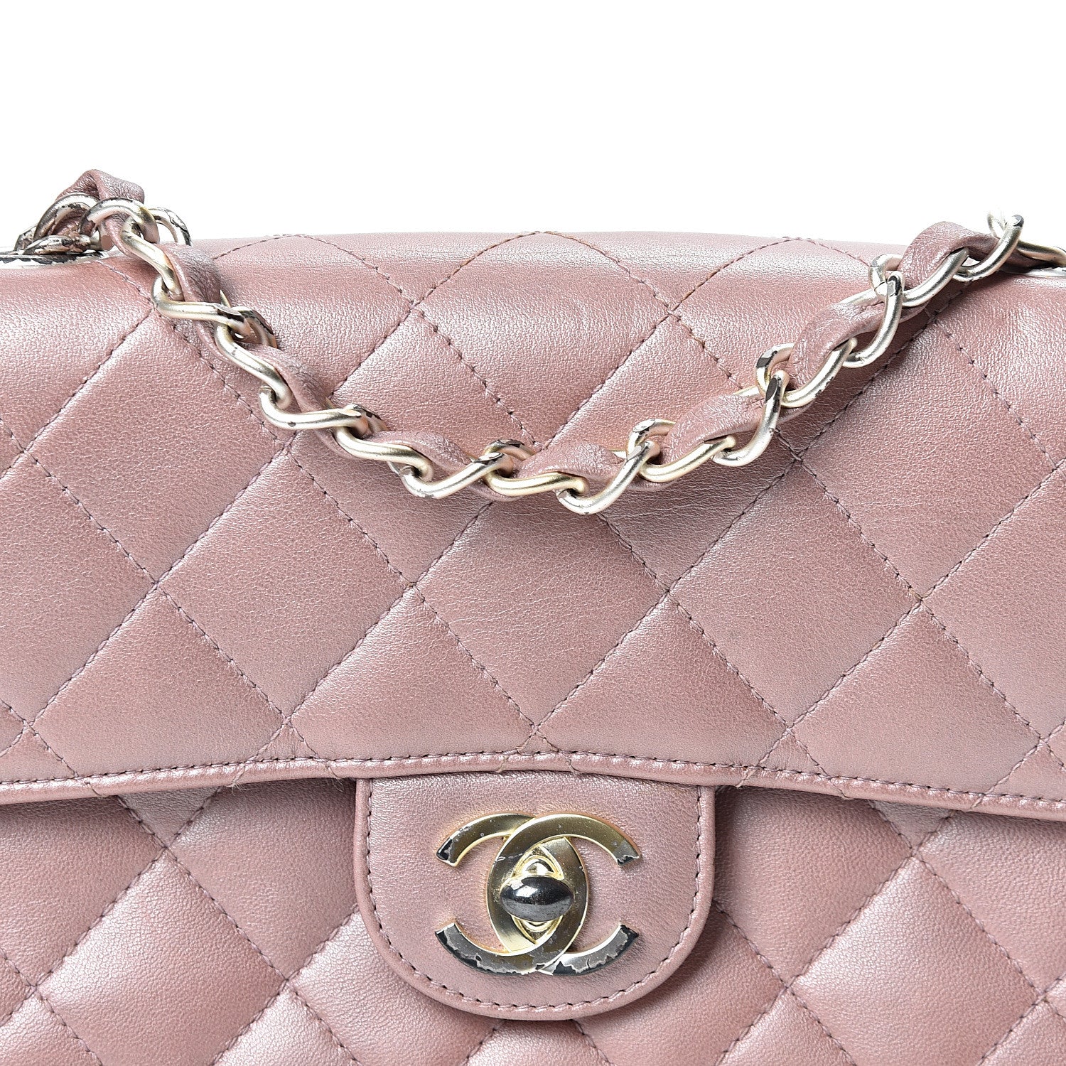 Chanel Metallic Lambskin Quilted Extra Mini Rectangular Flap Pink 7 of 10