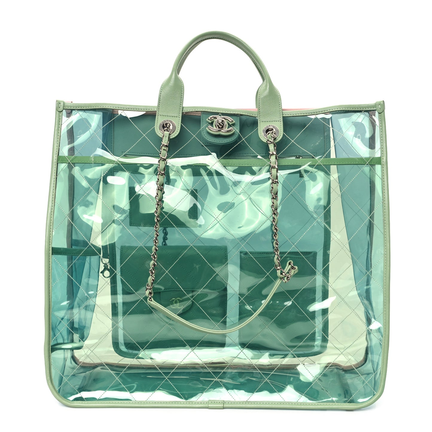 Lambskin PVC Quilted Large Coco Splash Shopping Bag Blue Green
