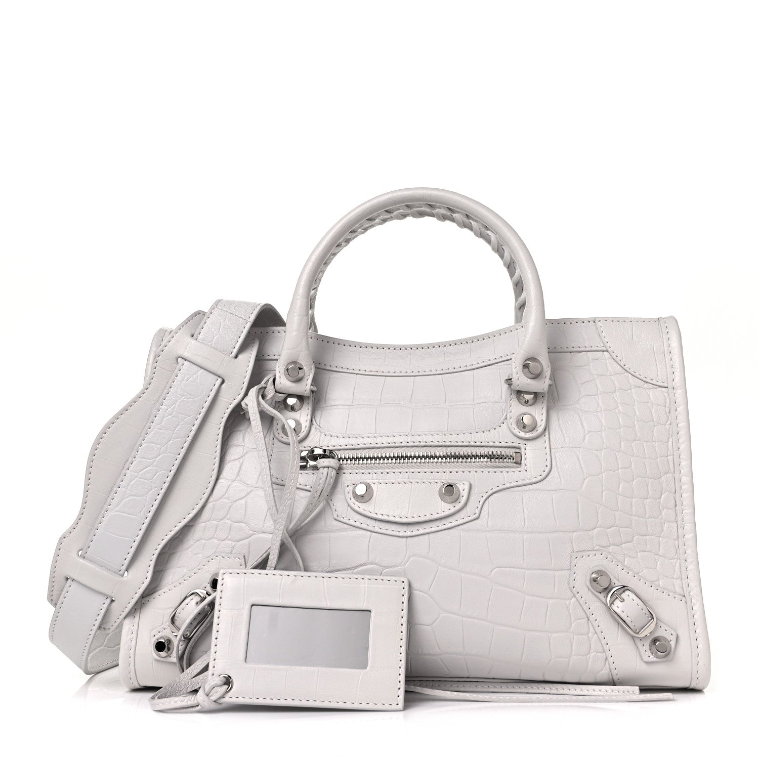 Balenciaga Matte Supple Lambskin Crocodile Embossed Classic Silver Hardware S City White 1 of 10