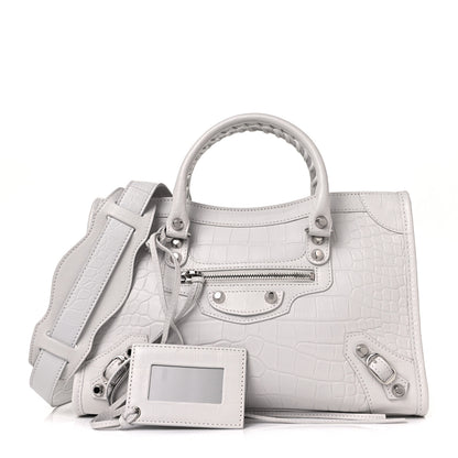 Balenciaga Matte Supple Lambskin Crocodile Embossed Classic Silver Hardware S City White 1 of 10