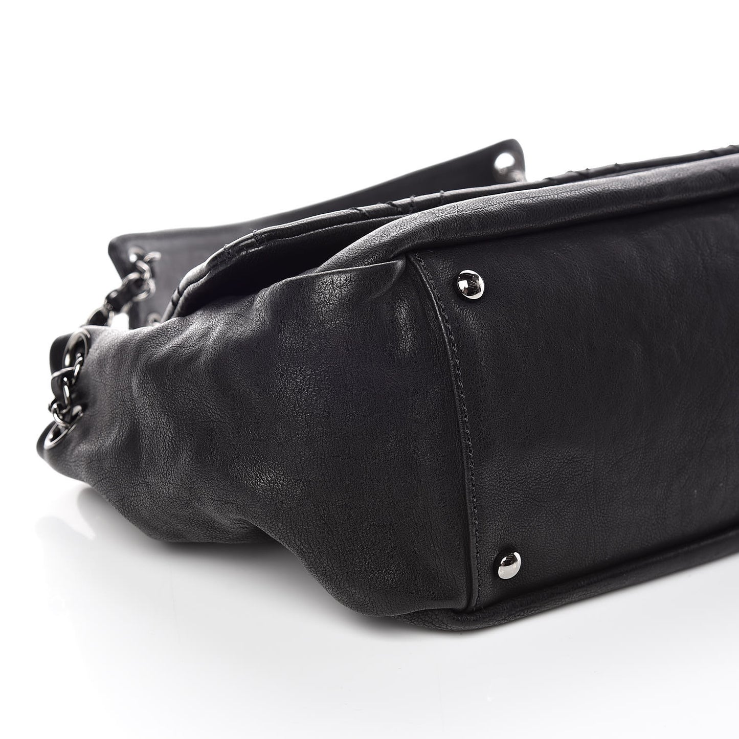 Calfskin Diamond Stitch Accordion Flap Black
