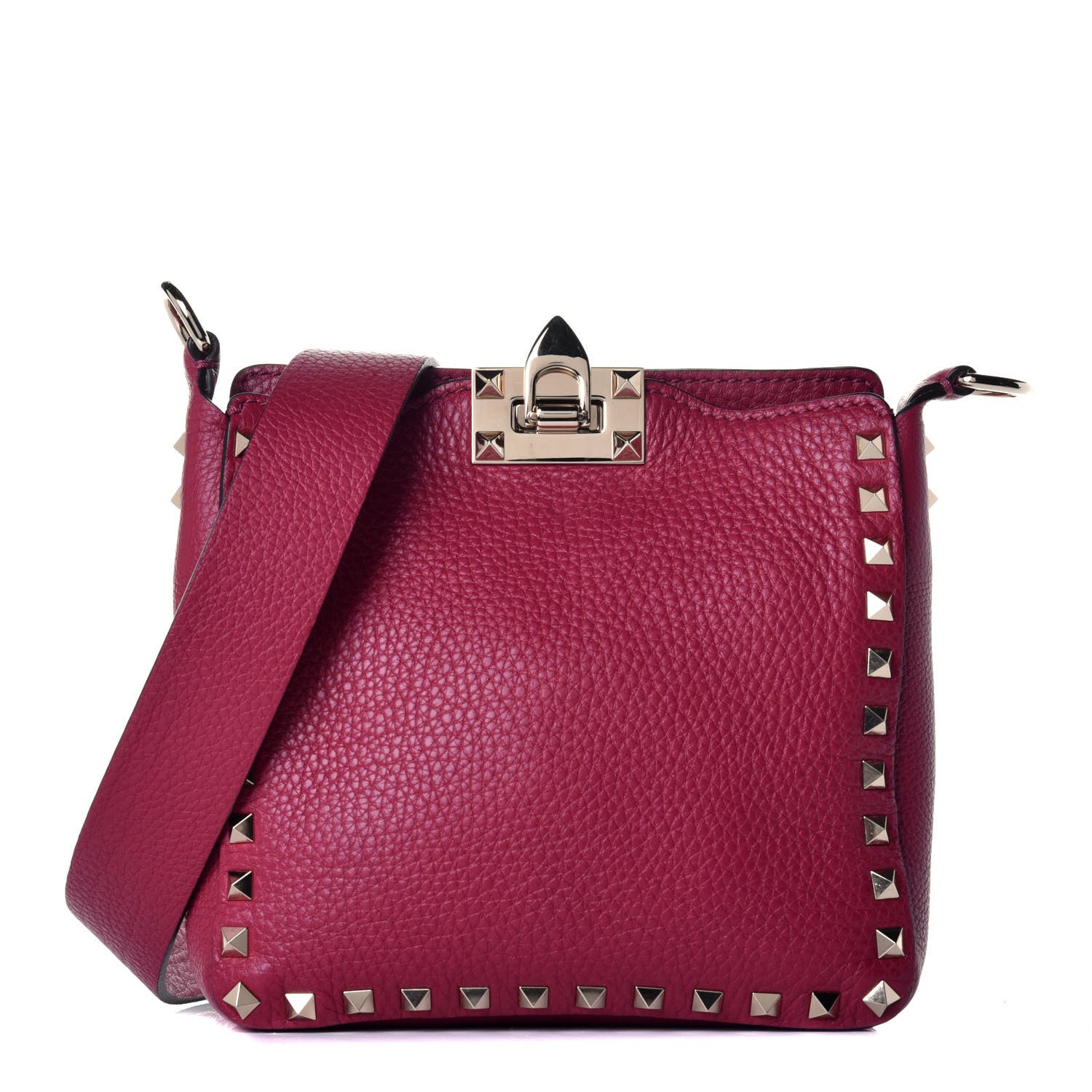 Valentino Garavani Pebbled Calfskin Mini Rockstud Flip-Lock Messenger Bag Raspberry 1 of 8