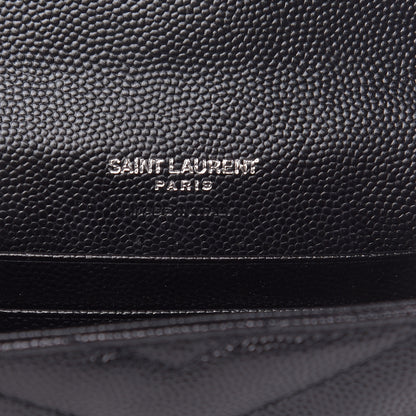 Saint Laurent Grain De Poudre Matelasse Chevron Small Monogram Envelope Wallet Black 6 of 7