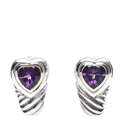 David Yurman Sterling Silver 14K Yellow Gold Amethyst Shrimp Heart Earrings 1 of 4