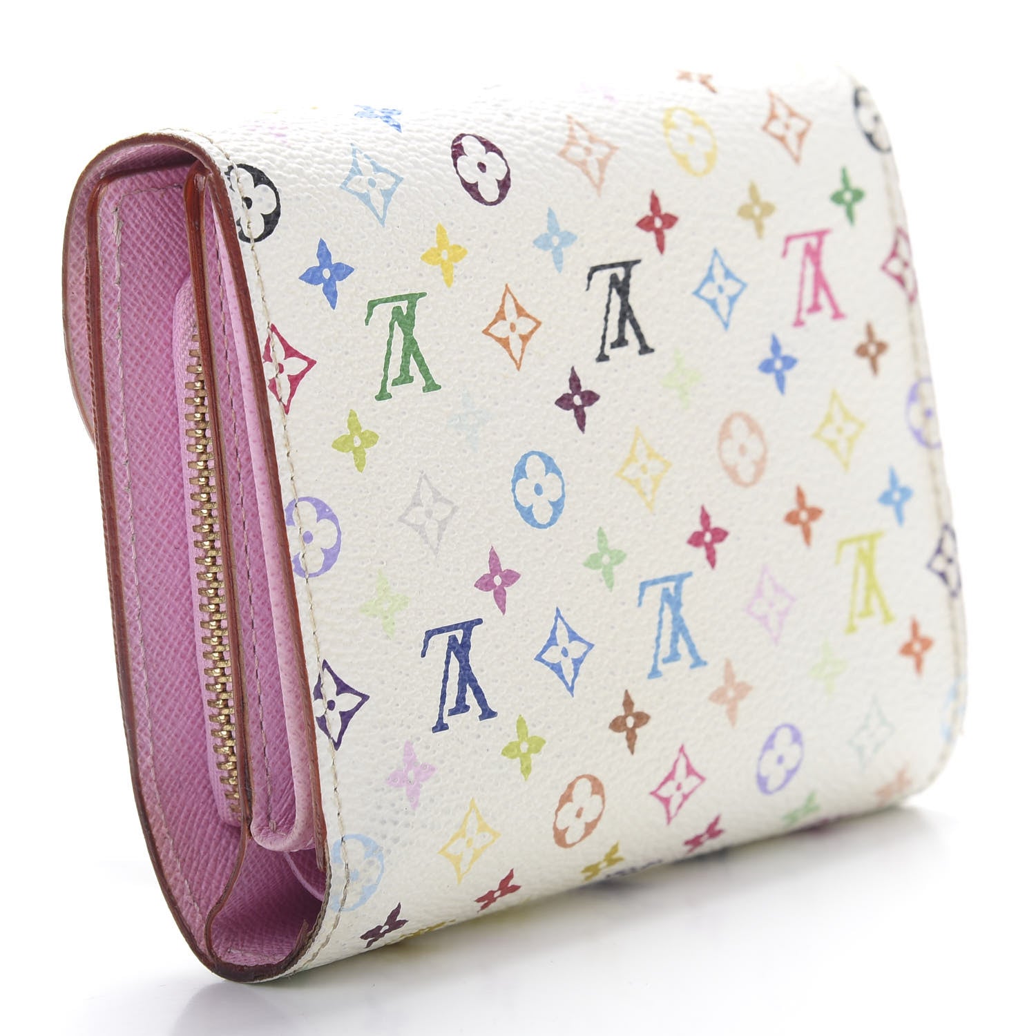 Louis Vuitton Monogram Multicolor Joey Wallet White Litchi 3 of 9