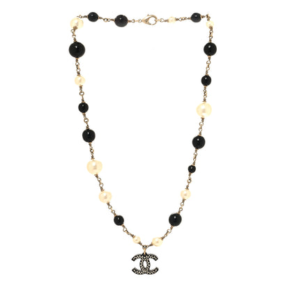 Chanel Pearl Crystal Bead CC Necklace Silver Black 3 of 5