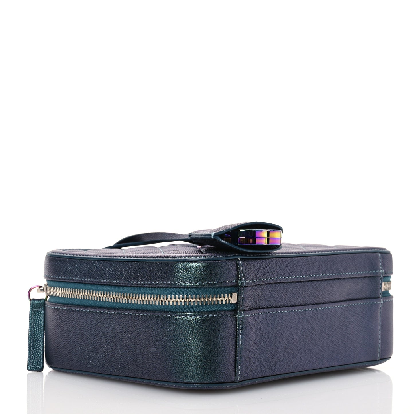 Iridescent Caviar Quilted Medium CC Filigree Vanity Case Dark Turquoise