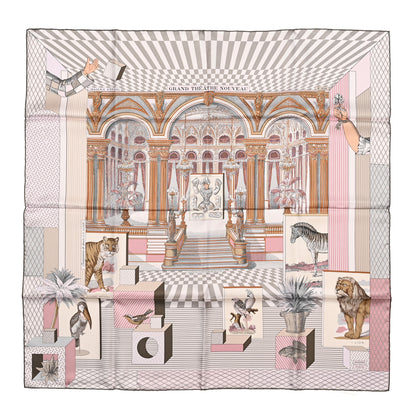 Hermes Silk Grand Theatre Nouveau Scarf 90 Rose Pale Etoupe 1 of 6