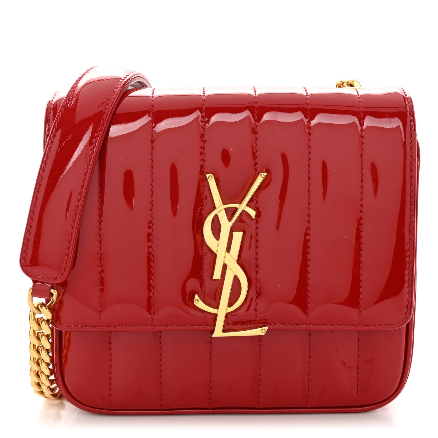 Patent Matelasse Monogram Small Vicky Chain Bag Red