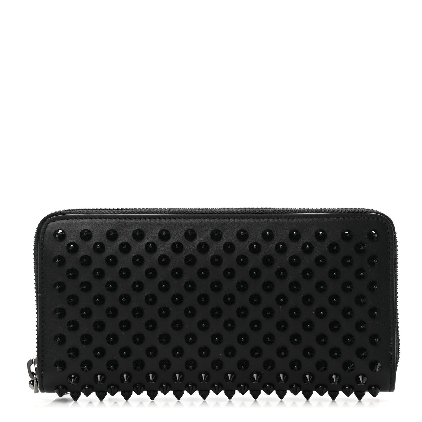 Calfskin Panettone Spiked Zip Around Wallet Black