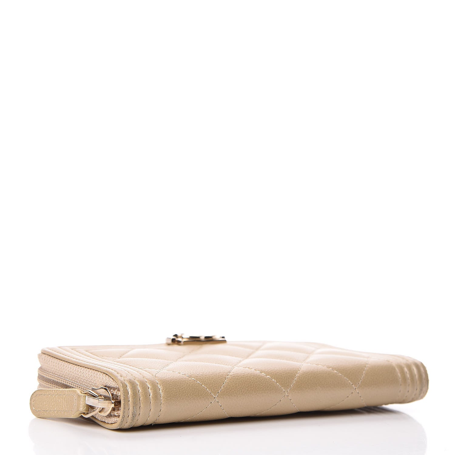 Chanel Metallic Caviar Quilted Small Boy Zip Around Wallet Light Gold 4 of 9
