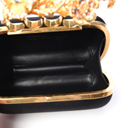 Alexander McQueen Satin Floral Knuckle Duster Box Clutch Black 4 of 7