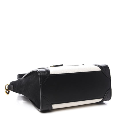 Celine Bullhide Calfskin Nubuck Bi-Color Nano Luggage Black White 4 of 9