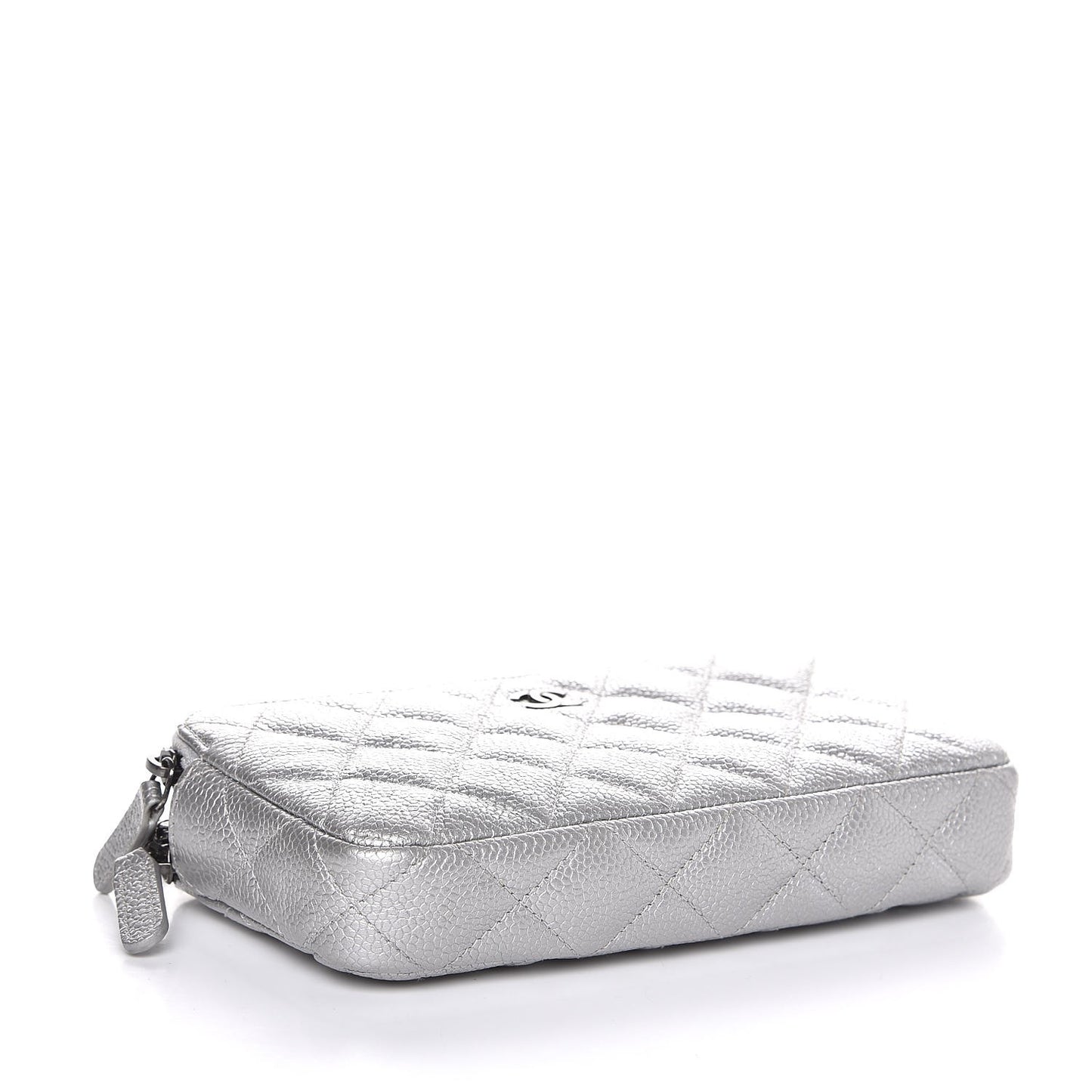Metallic Caviar Quilted Small Clutch With Chain Silver