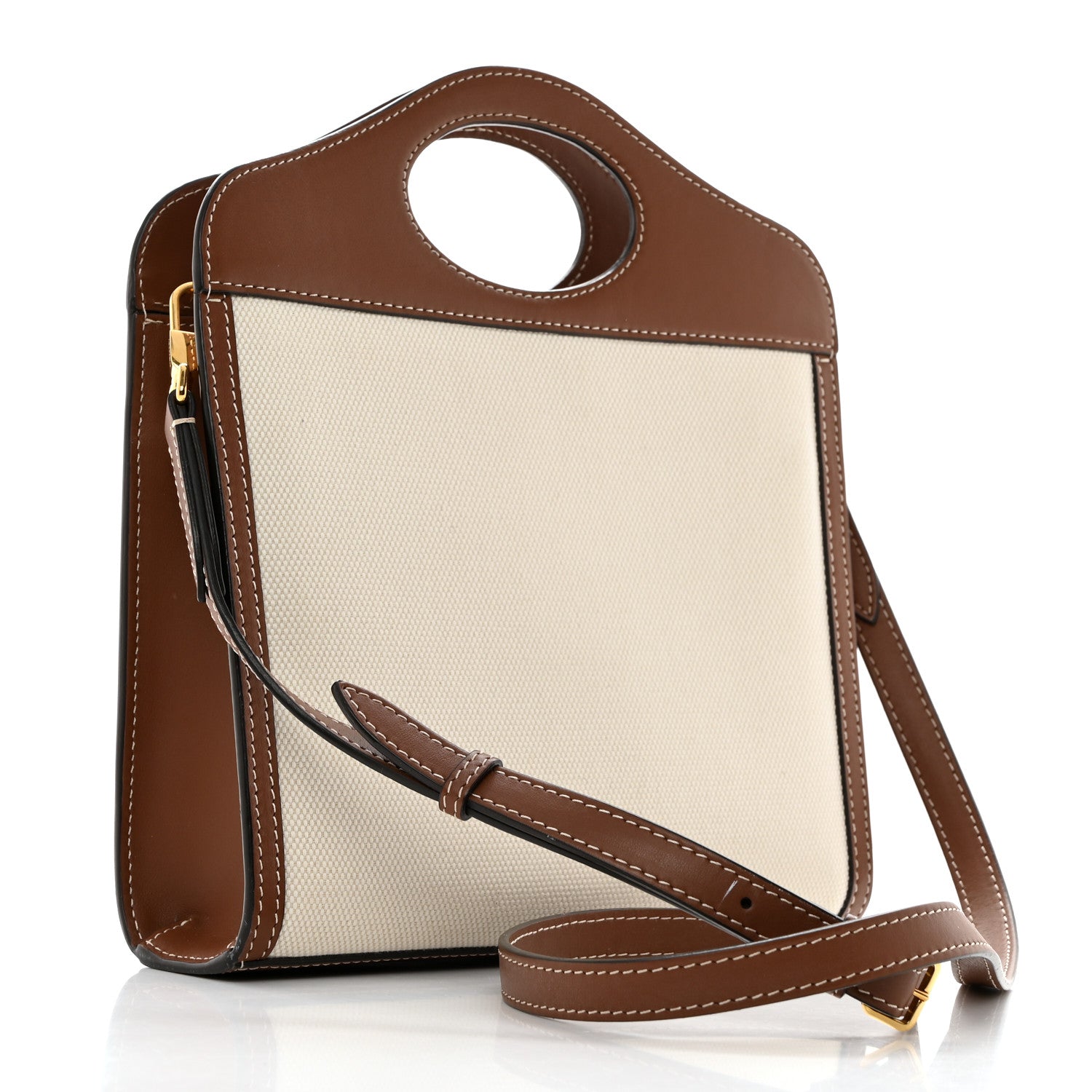 Burberry Canvas Smooth Calfskin Two Tone Mini Pocket Bag Natural Tan Fiery Red 2 of 11