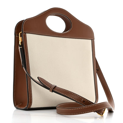 Burberry Canvas Smooth Calfskin Two Tone Mini Pocket Bag Natural Tan Fiery Red 2 of 11