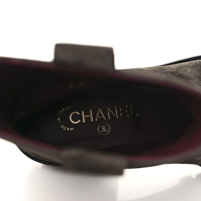 Chanel Suede Calfskin CC Cap Toe Boots 39 Black Brown 8 of 9