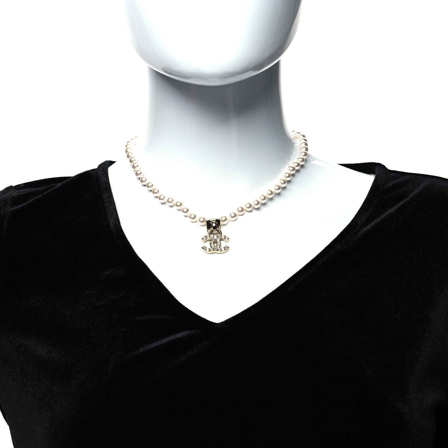 Chanel Pearl Crystal CC Short Necklace Gold 2 of 5
