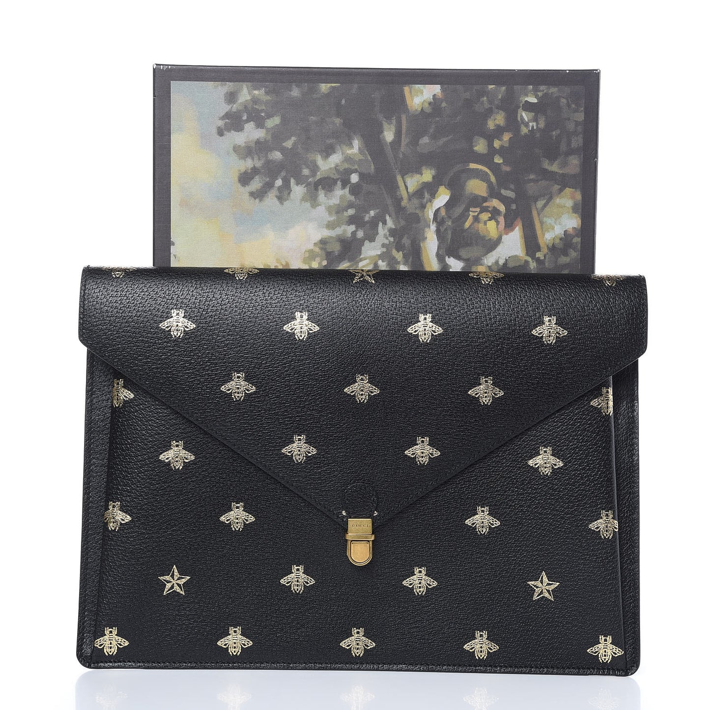 Grained Calfskin Bee Star Portfolio Black