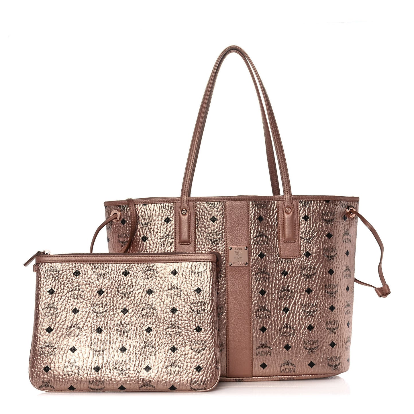 Metallic Visetos Medium Liz Reversible Shopper Tote Champagne Gold
