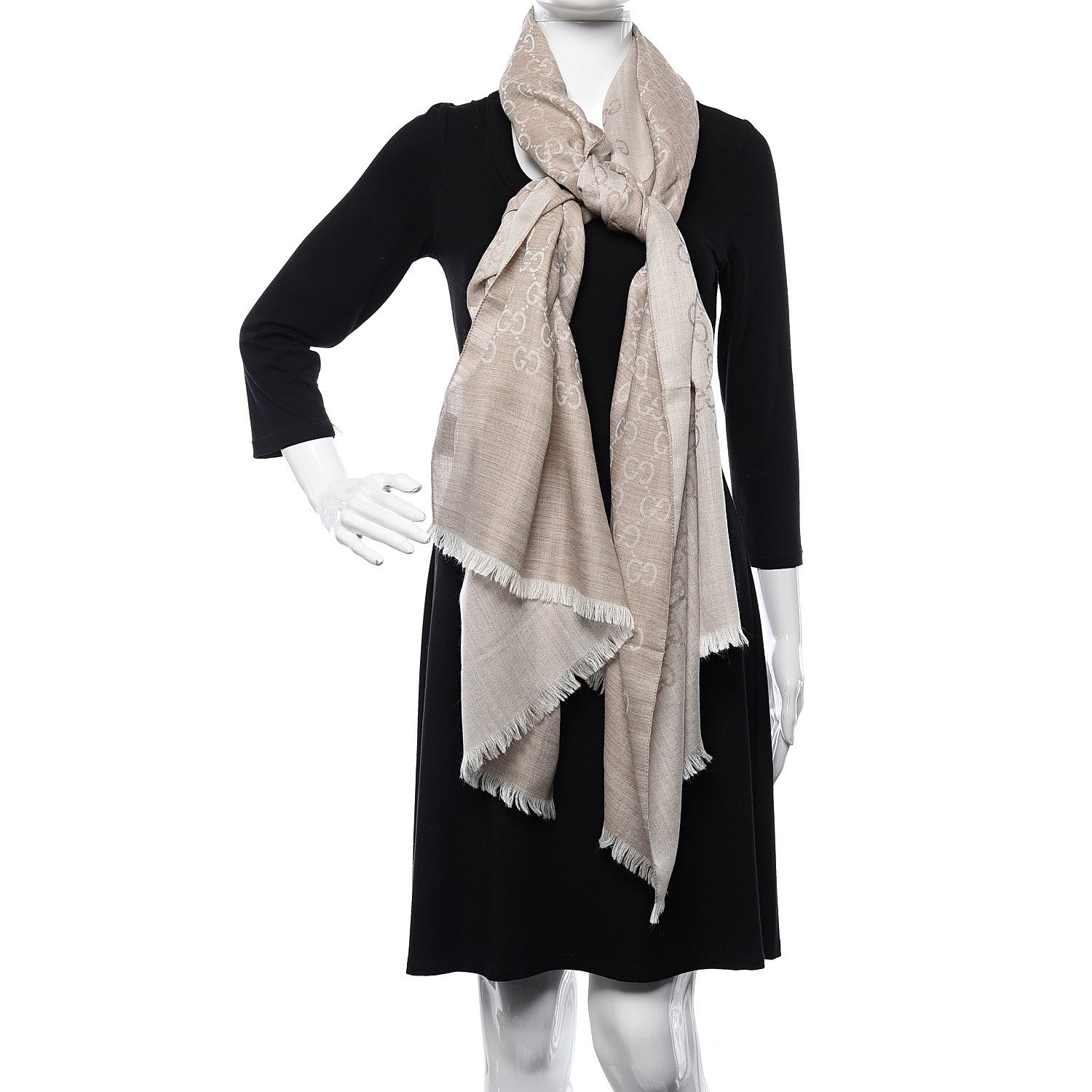 Gucci Wool Silk GG Monogram GGNat Plus Scarf Sand 2 of 6